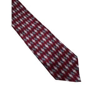 Vintage Keith Daniels Burgundy and Blue Diamond Pattern Silk Necktie